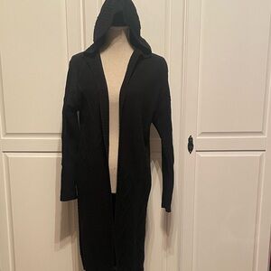 NEW Long Cable Knit Black Hooded Knit Cardigan Sweater
